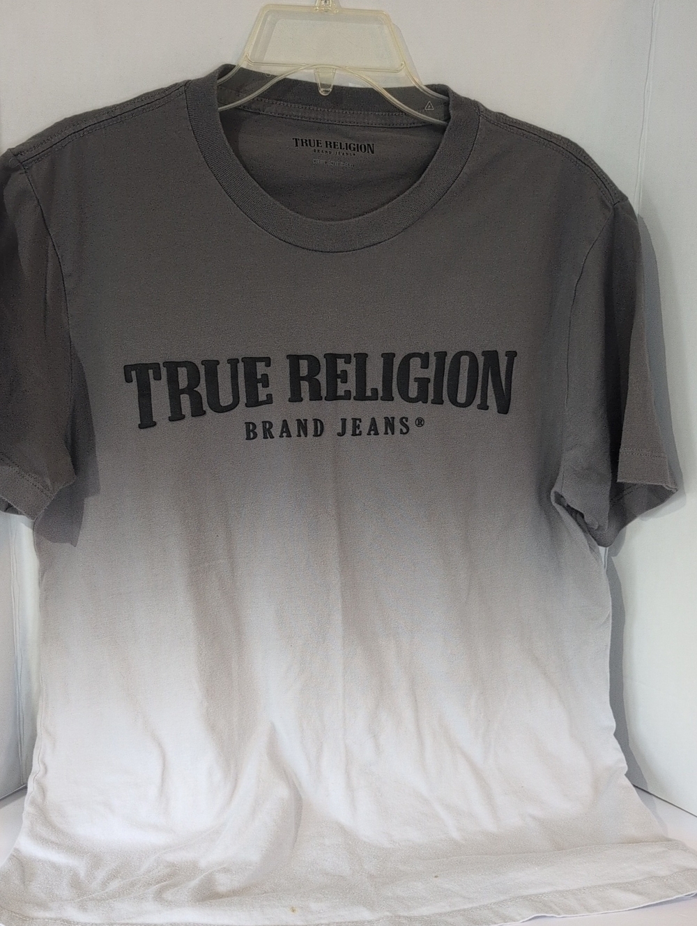 True Religion Dip-Dye Logo Tee in Gray and White- Sz Med
